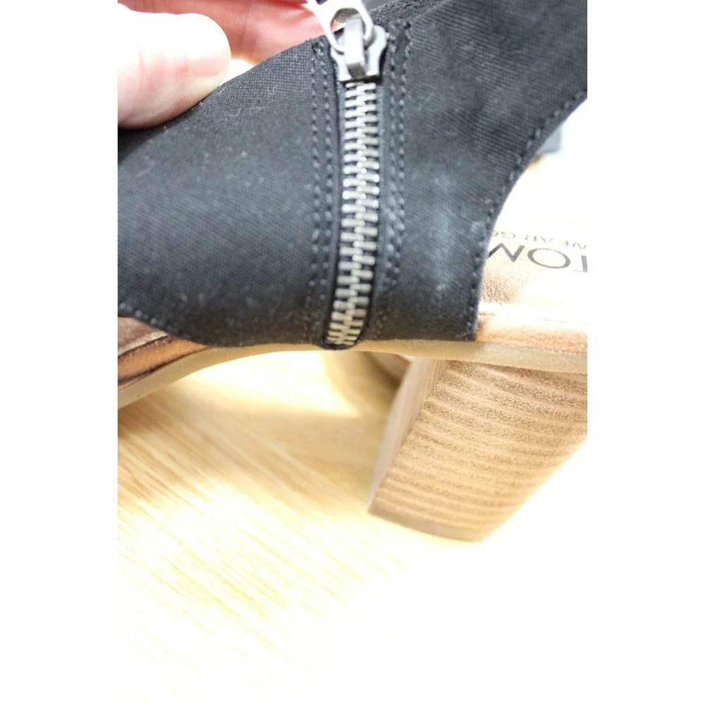 Toms Womens Heeled Sandals Size 9 Black Woven Ankle Strap Block Heel Open Toe